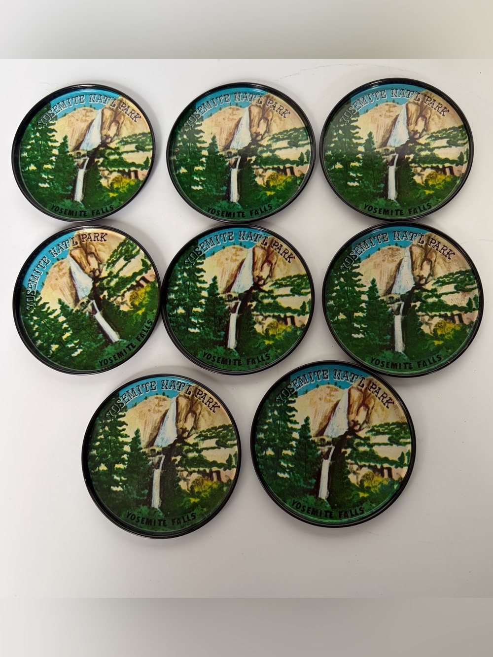 Yosemite National Park Yosemite Falls Round Tin Coasters Set of 8 Vintage